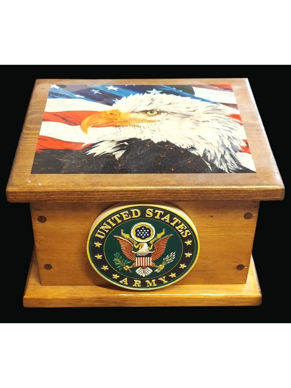 United States Army Wooden Keepsake Box With Bald Eagle Artwork
